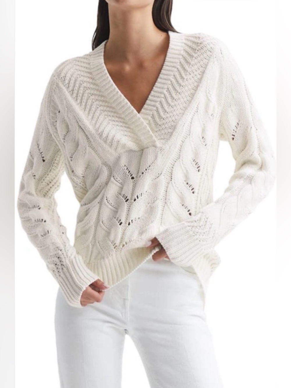 REISS Claudine Cable Knit Sweater XS WHITE